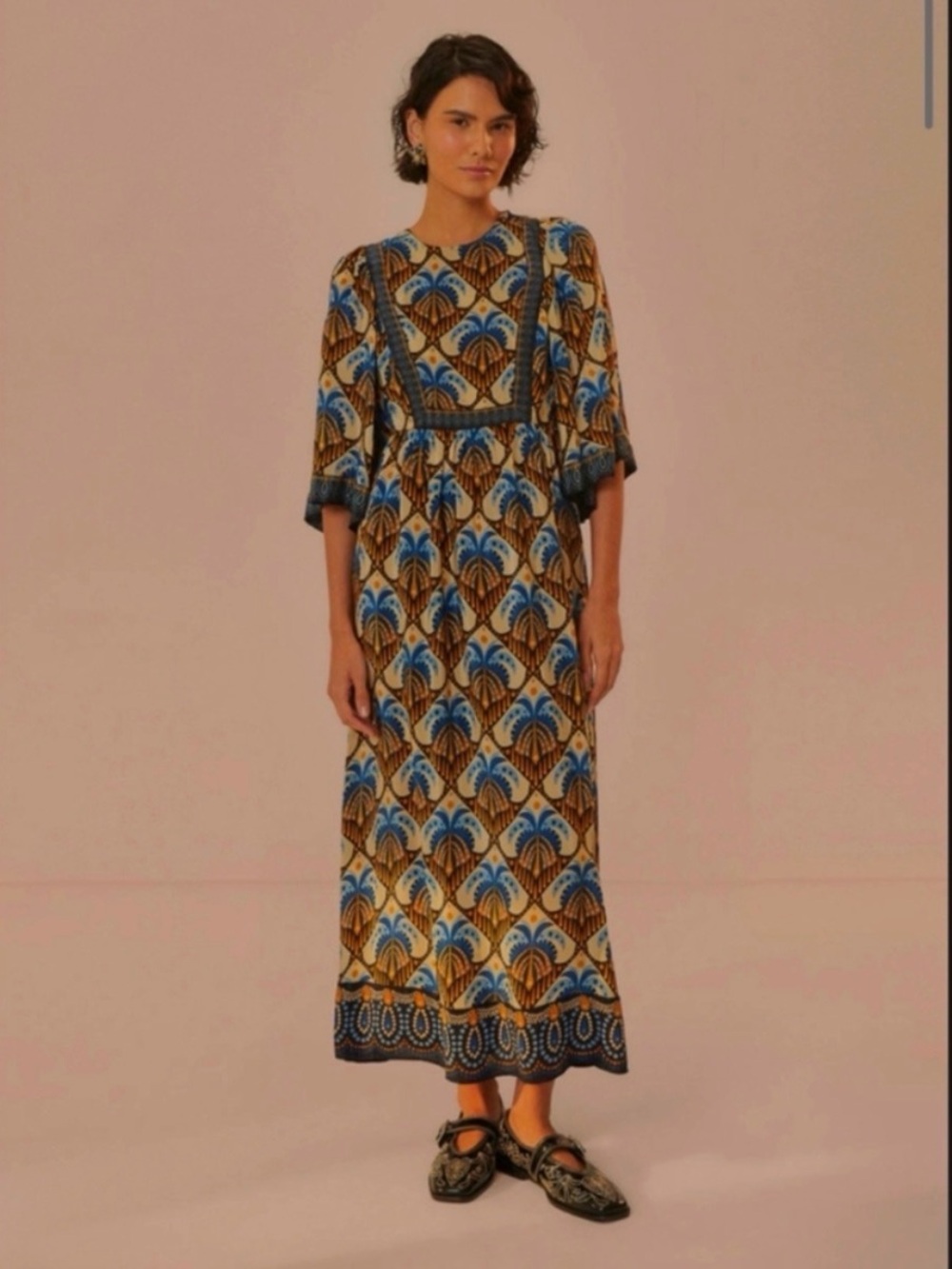 FARM Rio Blue and Brown Printed Maxi Dress
